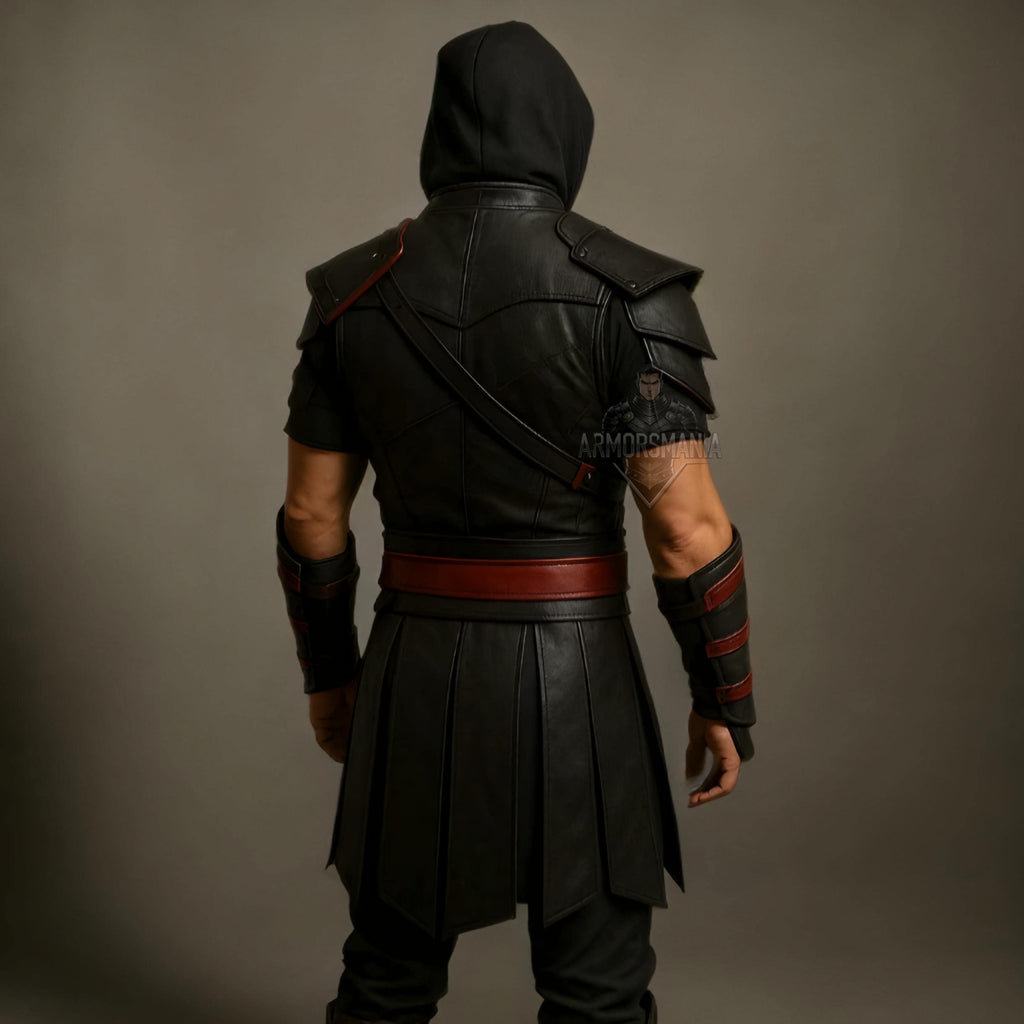 Handcrafted Crimson Shadow Assassin Black Red Leather Armor Cosplay LARP Warrior Costume Outfit Set