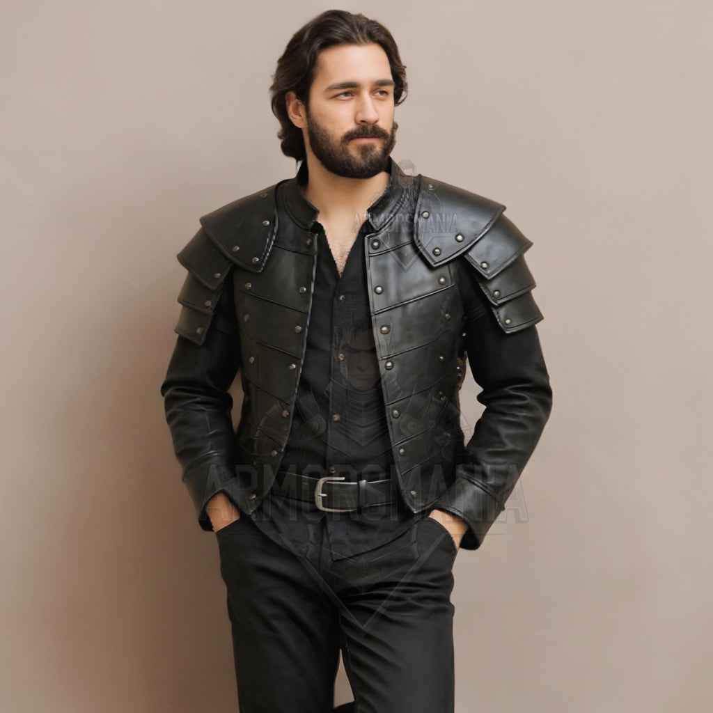 Handcrafted Dark Knight Leather Armor Jacket for Men LARP Cosplay Medieval Fantasy Costume