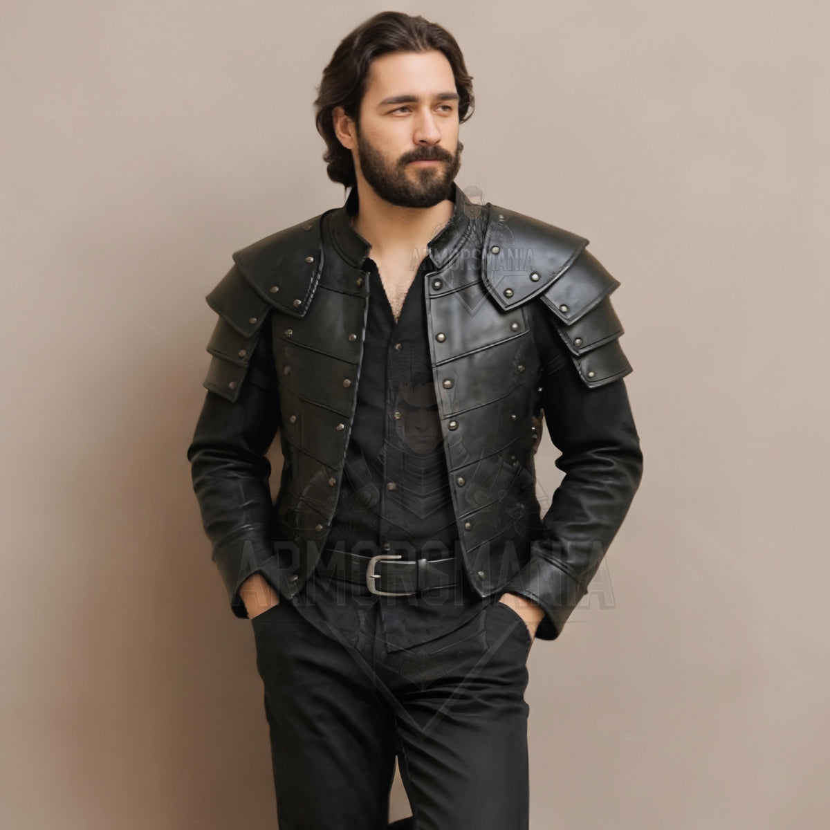 Handcrafted Dark Knight Leather Armor Jacket for Men LARP Cosplay Medieval Fantasy Costume