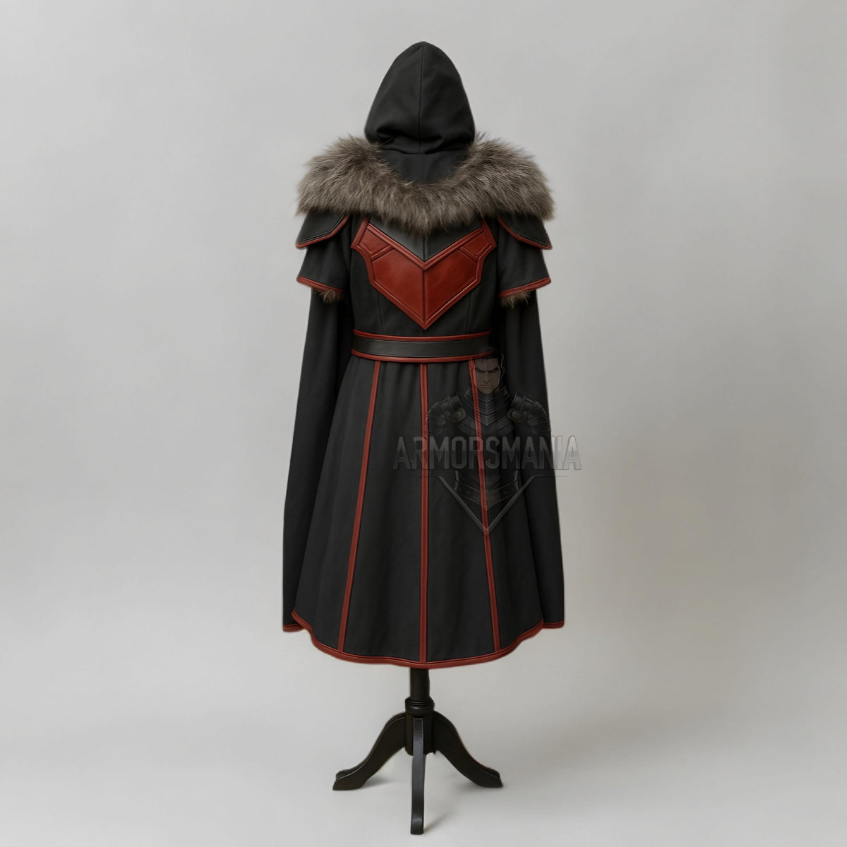Handcrafted Crimson Shadow Leather Armor Hooded Cloak for Men LARP Cosplay Medieval Fantasy Costume