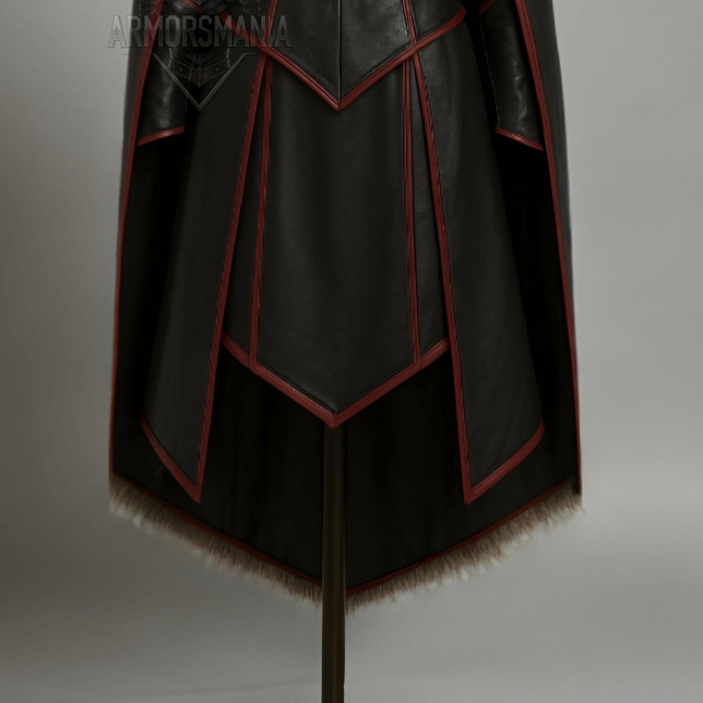 Handcrafted Frost Valkyrie Fur Hooded Leather Armor Cloak, Fantasy Warrior LARP Cosplay Costume Outfit