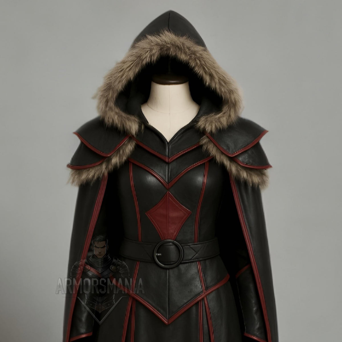 Handcrafted Frost Valkyrie Fur Hooded Leather Armor Cloak, Fantasy Warrior LARP Cosplay Costume Outfit