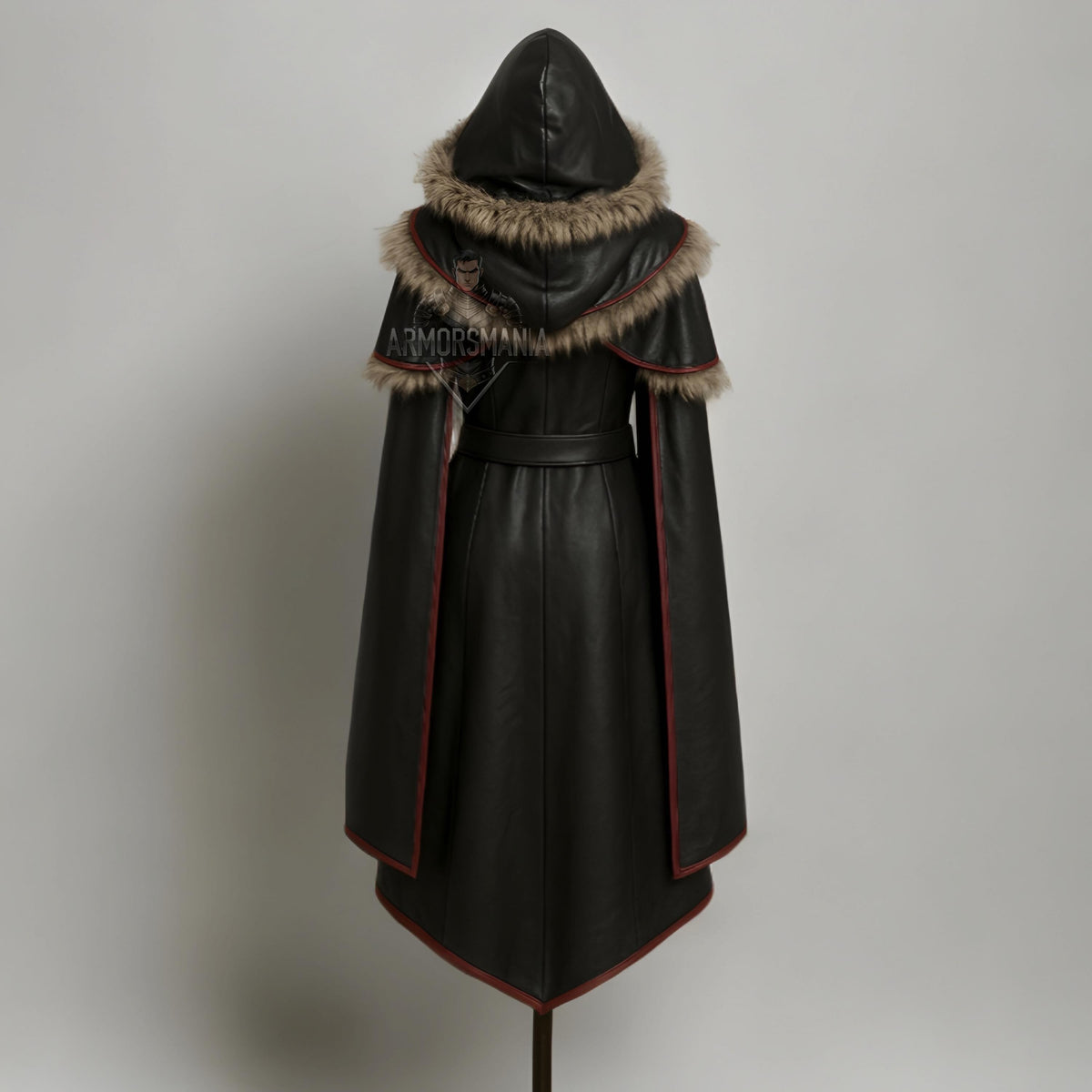 Handcrafted Frost Valkyrie Fur Hooded Leather Armor Cloak, Fantasy Warrior LARP Cosplay Costume Outfit