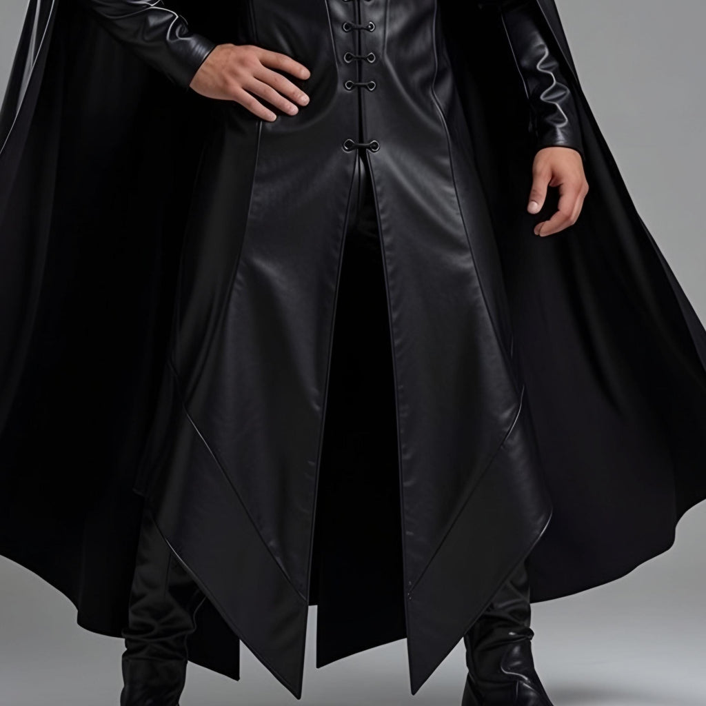 Handmade Batman Men's Black Leather Hooded Cape Cosplay Costume Dark Knight Superhero Gothic Outfit