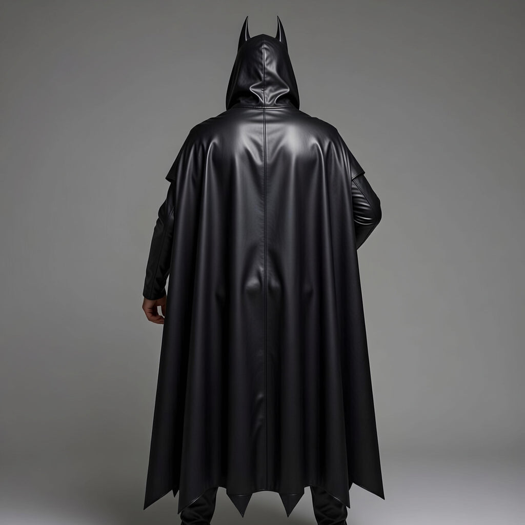 Handmade Batman Men's Black Leather Hooded Cape Cosplay Costume Dark Knight Superhero Gothic Outfit