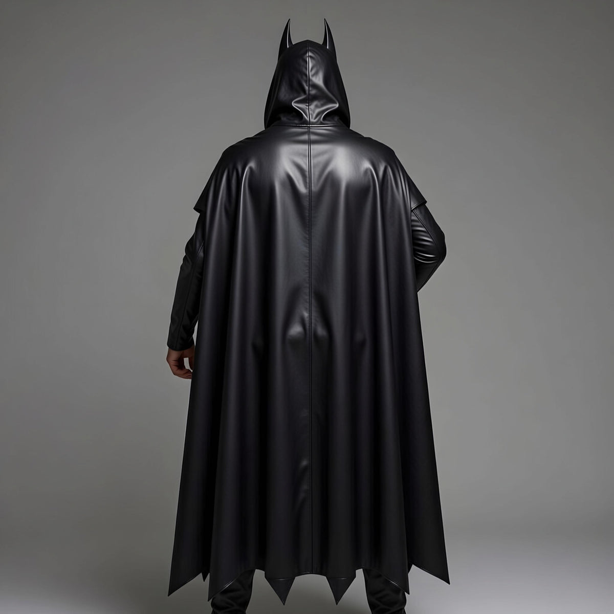 Handmade Batman Men's Black Leather Hooded Cape Cosplay Costume Dark Knight Superhero Gothic Outfit