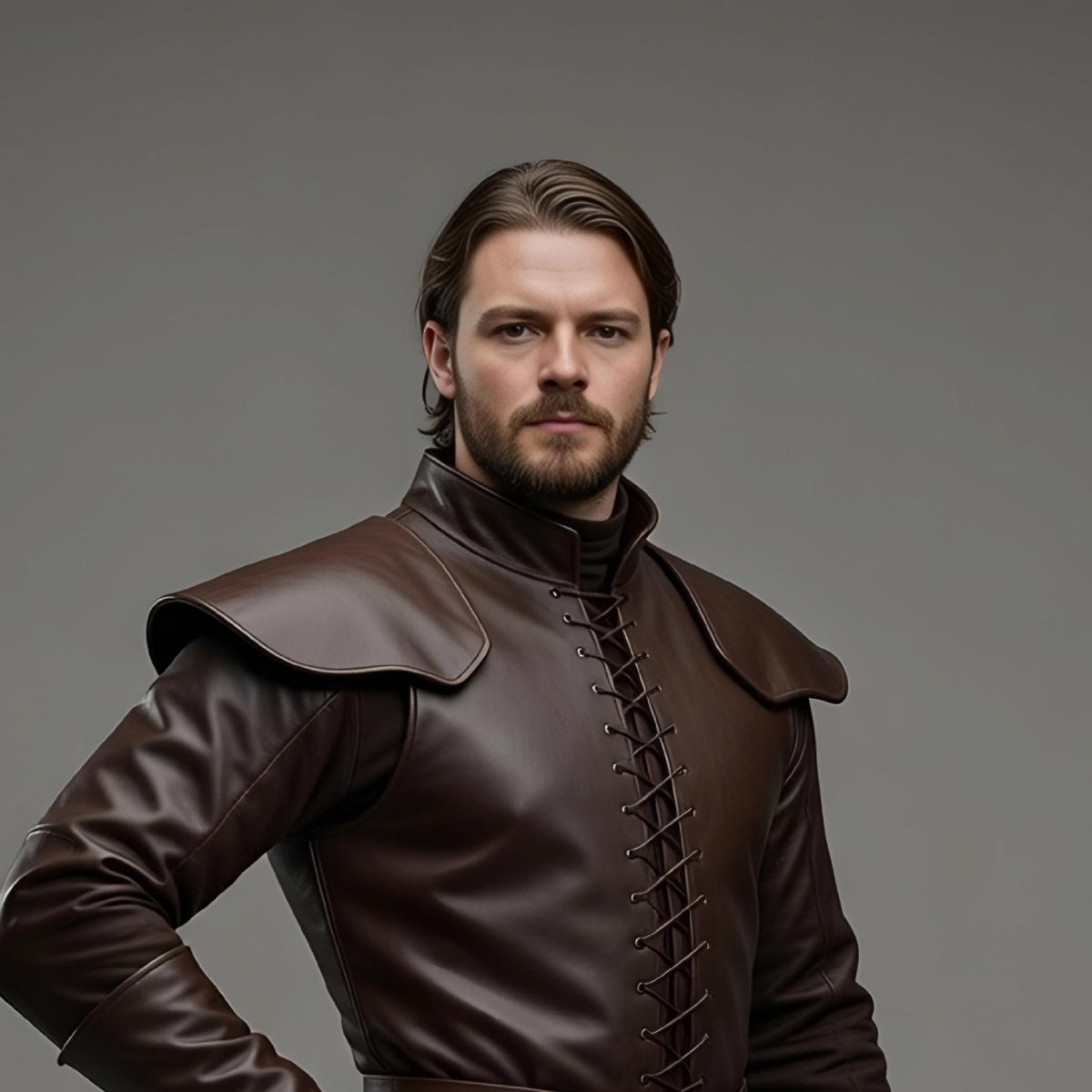 Handmade Men's Brown Leather Fantasy Medieval Knight Tunic Coat Renaissance Cosplay Costume LARP Outfit
