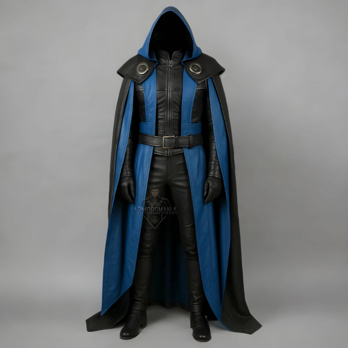Handcrafted Azure Phantom Shadow Black Blue Leather Cloak Armor Cosplay LARP Warrior Outfit Set
