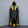 Fantasy Assassin Hooded Leather Cloak Black Orange Cape Cosplay Medieval LARP Costume