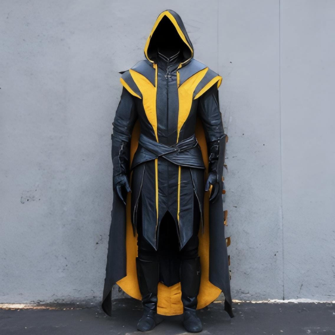 Fantasy Assassin Hooded Leather Cloak Black Orange Cape Cosplay Medieval LARP Costume