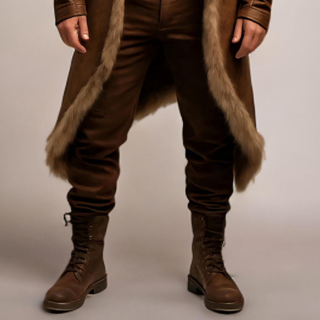 Handcrafted Nordic Warlord Fur Leather Coat, Viking Medieval Warrior Long Jacket LARP Cosplay Outfit