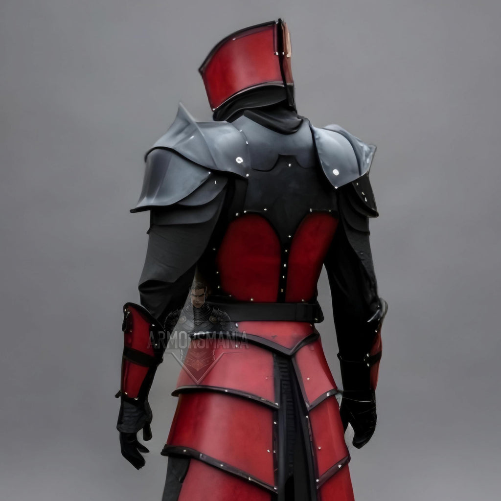 Handcrafted Crimson Knight Leather Armor, Medieval Fantasy Warrior Battle Suit LARP Cosplay Costume Set