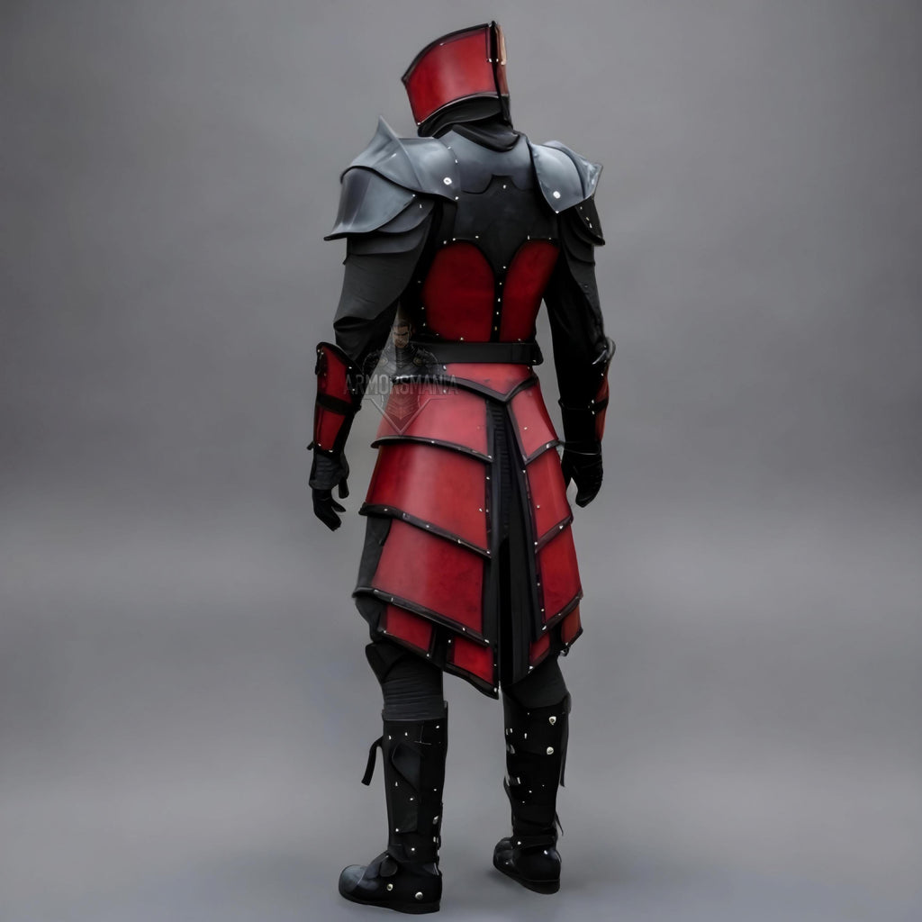 Handcrafted Crimson Knight Leather Armor, Medieval Fantasy Warrior Battle Suit LARP Cosplay Costume Set