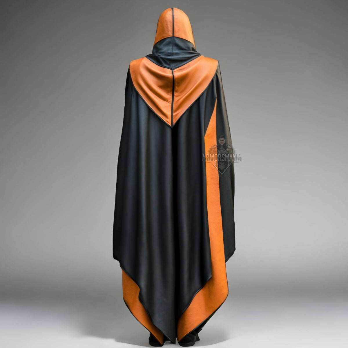 Hooded Leather Cloak Orange Black Cape Cosplay Costume Dark Side Robe
