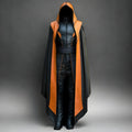 Hooded Leather Cloak Orange Black Cape Cosplay Costume Dark Side Robe