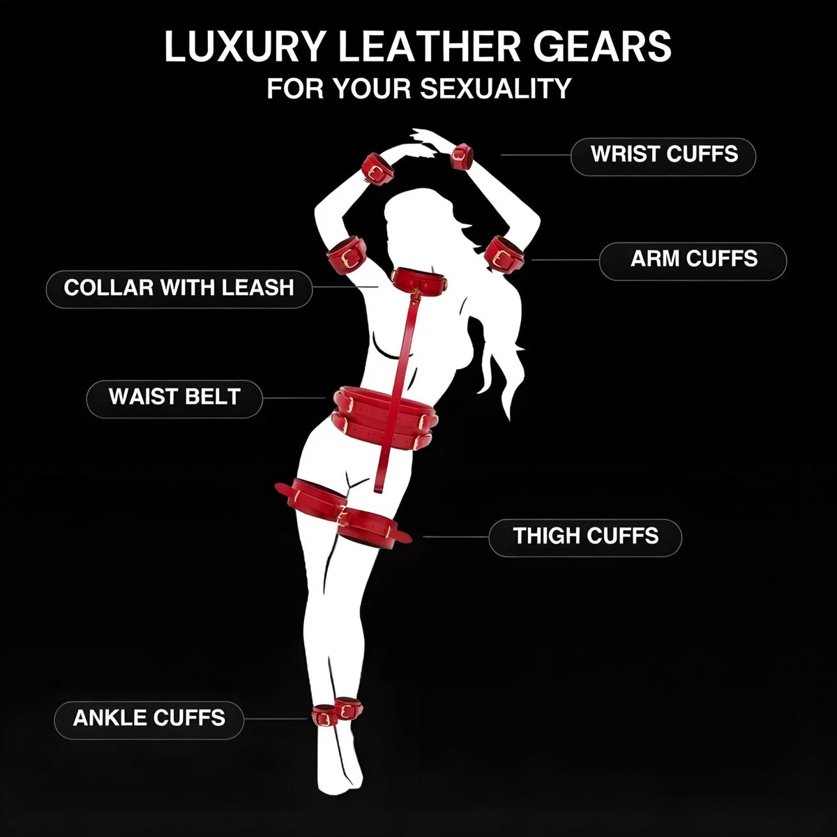 Pink Leather Cuffs Set Wrist Ankle Restraints Adjustable