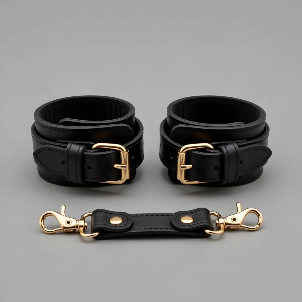 Luxury Leather Restraint Set Kit Cuffs Collar Waist Belt Couples Gift