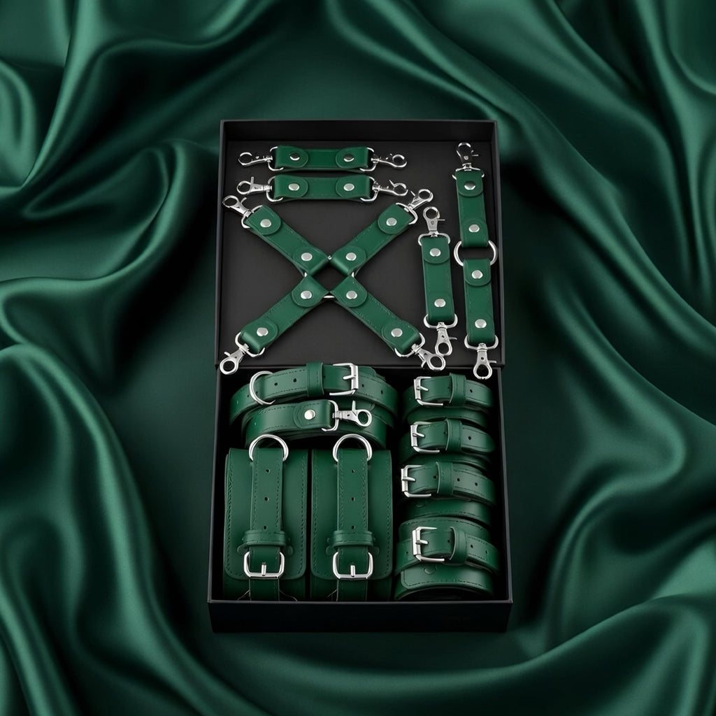 Emerald Enchantment Green Leather Restraint Starter Kit for Couples Heavy Duty Red Room Accessories