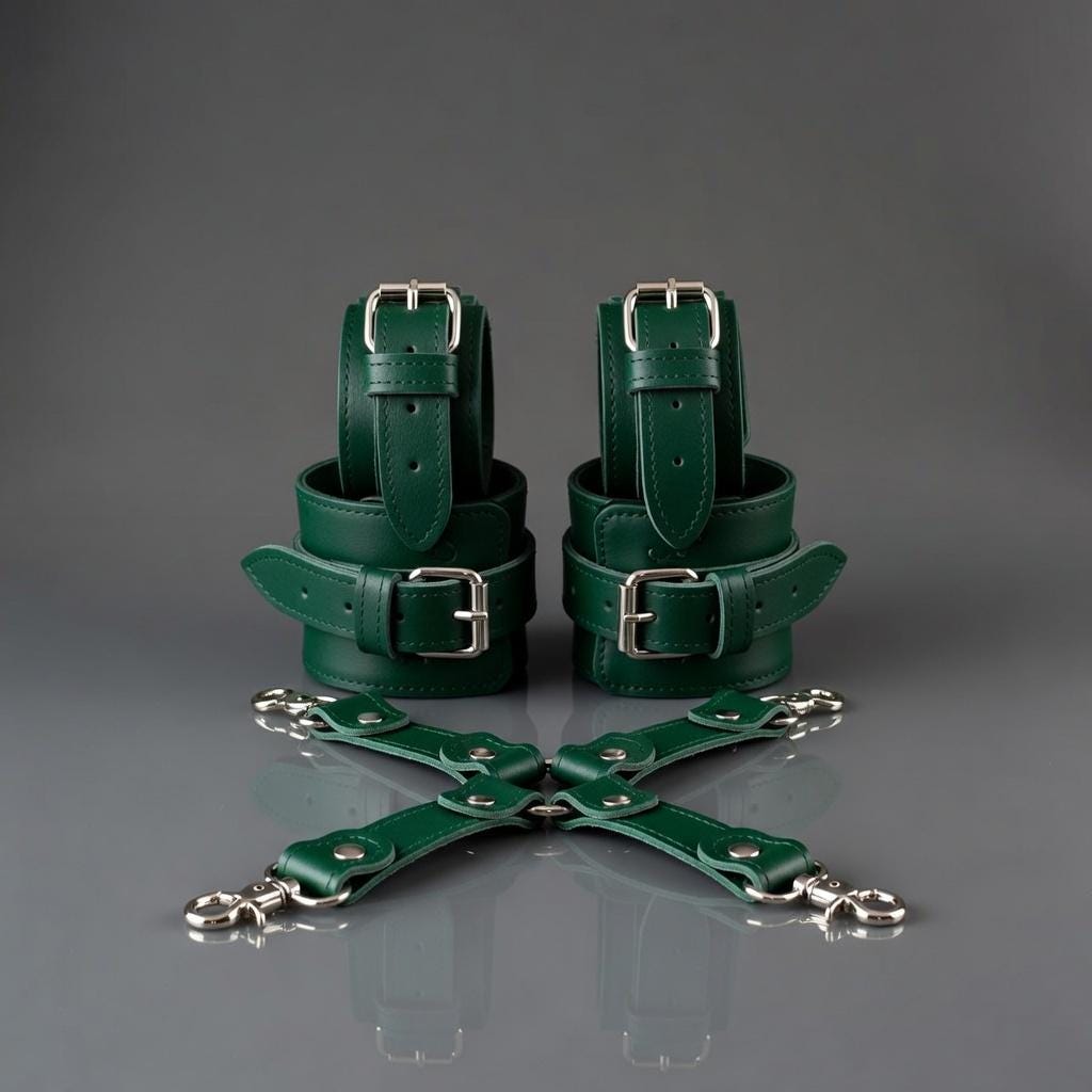 Emerald Enchantment Green Leather Restraint Starter Kit for Couples Heavy Duty Red Room Accessories