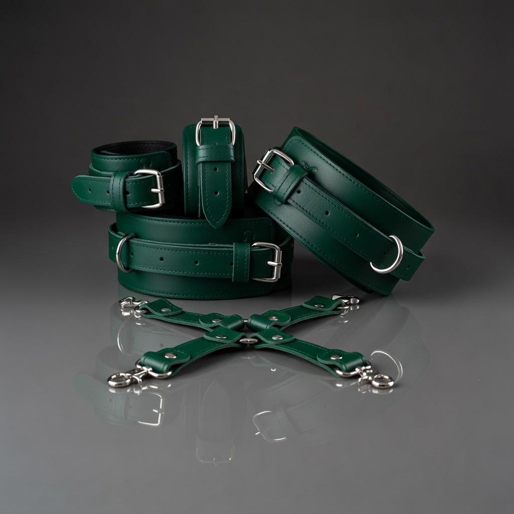 Emerald Enchantment Green Leather Restraint Starter Kit for Couples Heavy Duty Red Room Accessories