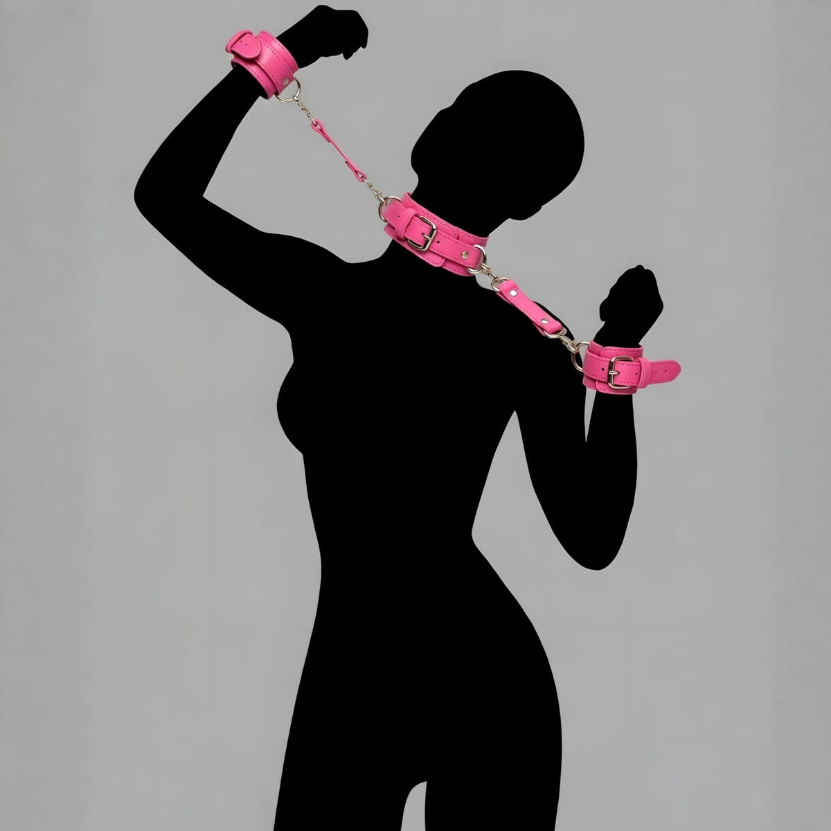 Pink Leather Collar Cuffs Leash Set Restraint Kit Gift