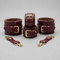 Burgundy Leather Cuffs Set Wrist Ankle Restraints Adjustable