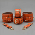 Orange Leather Cuffs Set Wrist Ankle Restraints Adjustable