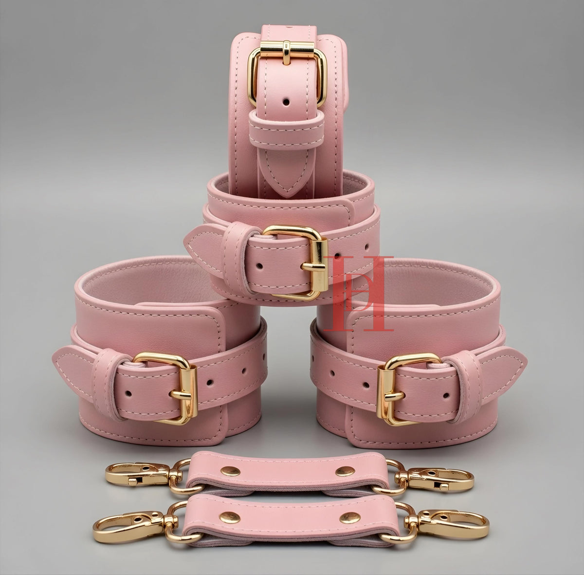 Pink Leather Cuffs Set Wrist Ankle Restraints Adjustable