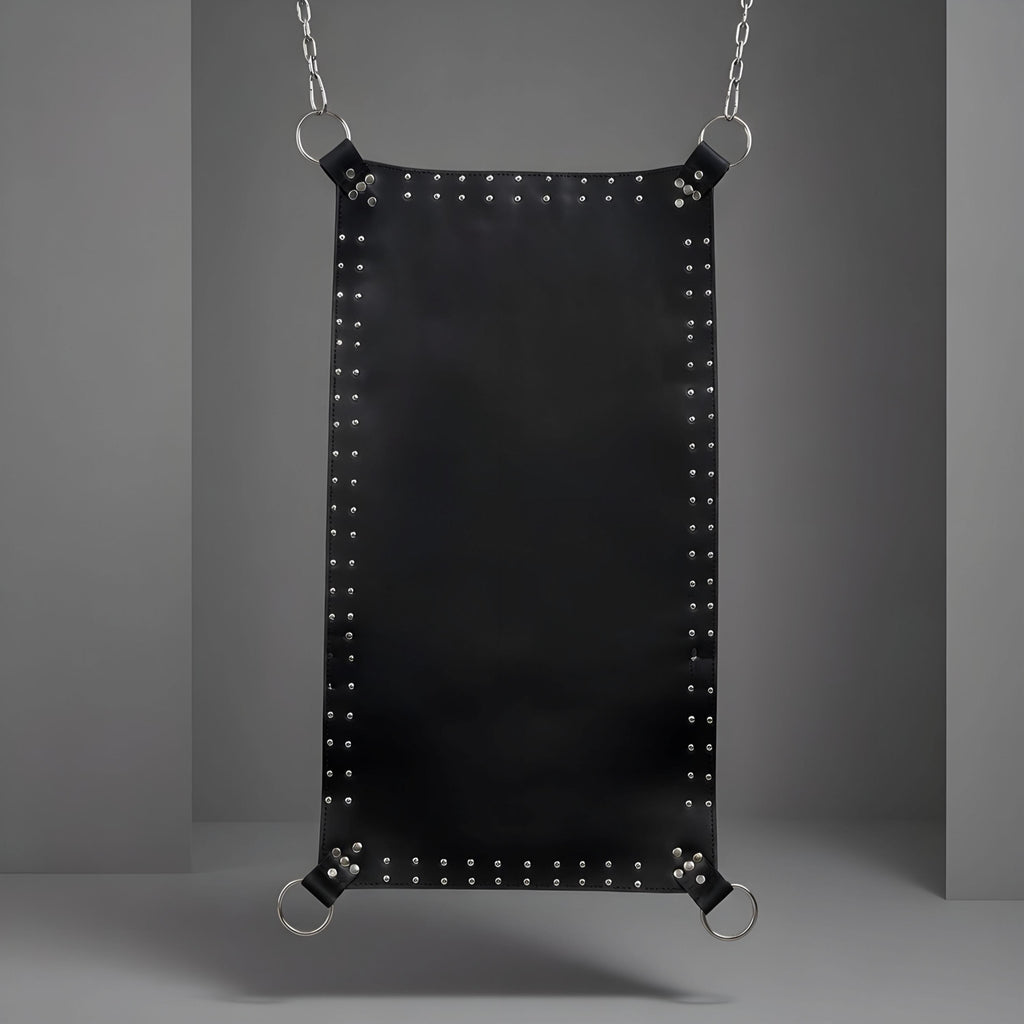Black Leather Suspension Swing Sling for Couples Play Heavy Duty Adult Furniture