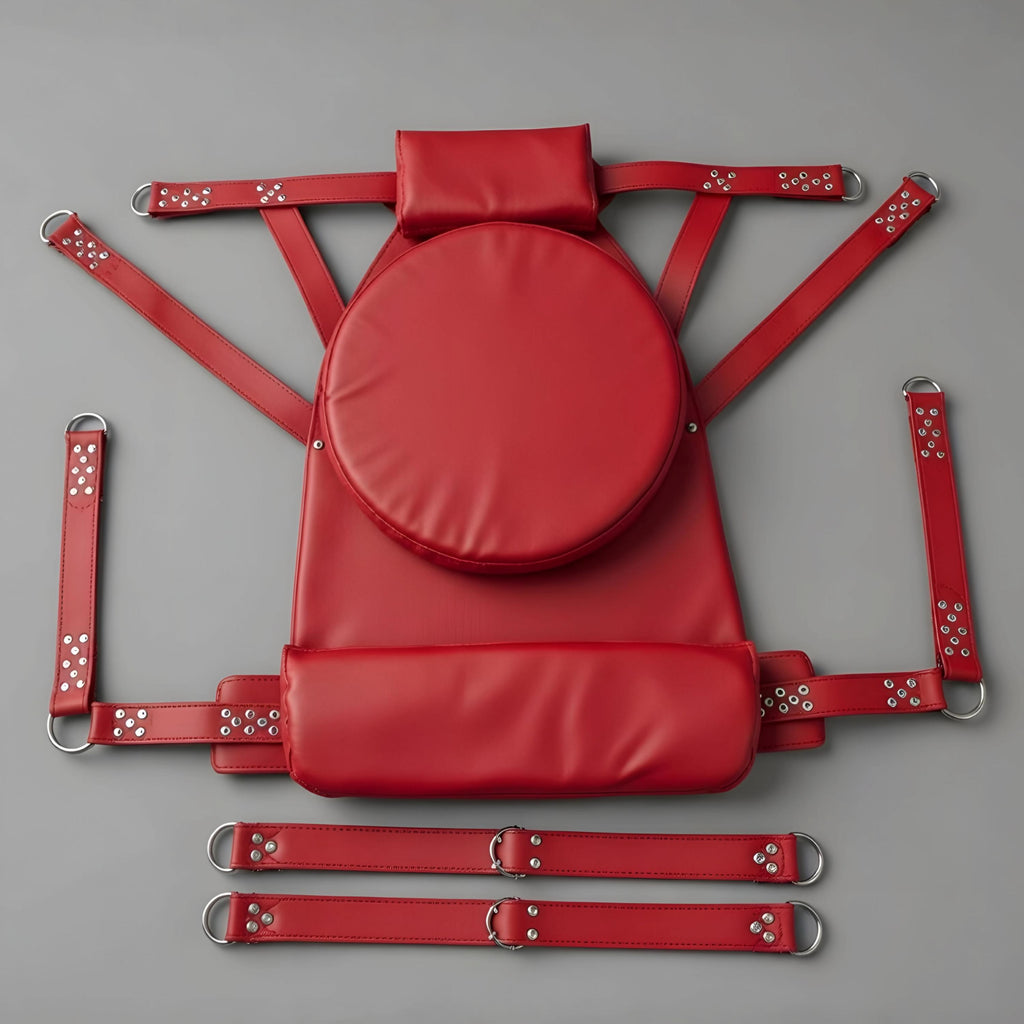 Handcrafted Red Leather Suspension Swing Sling for Couples Play Furniture