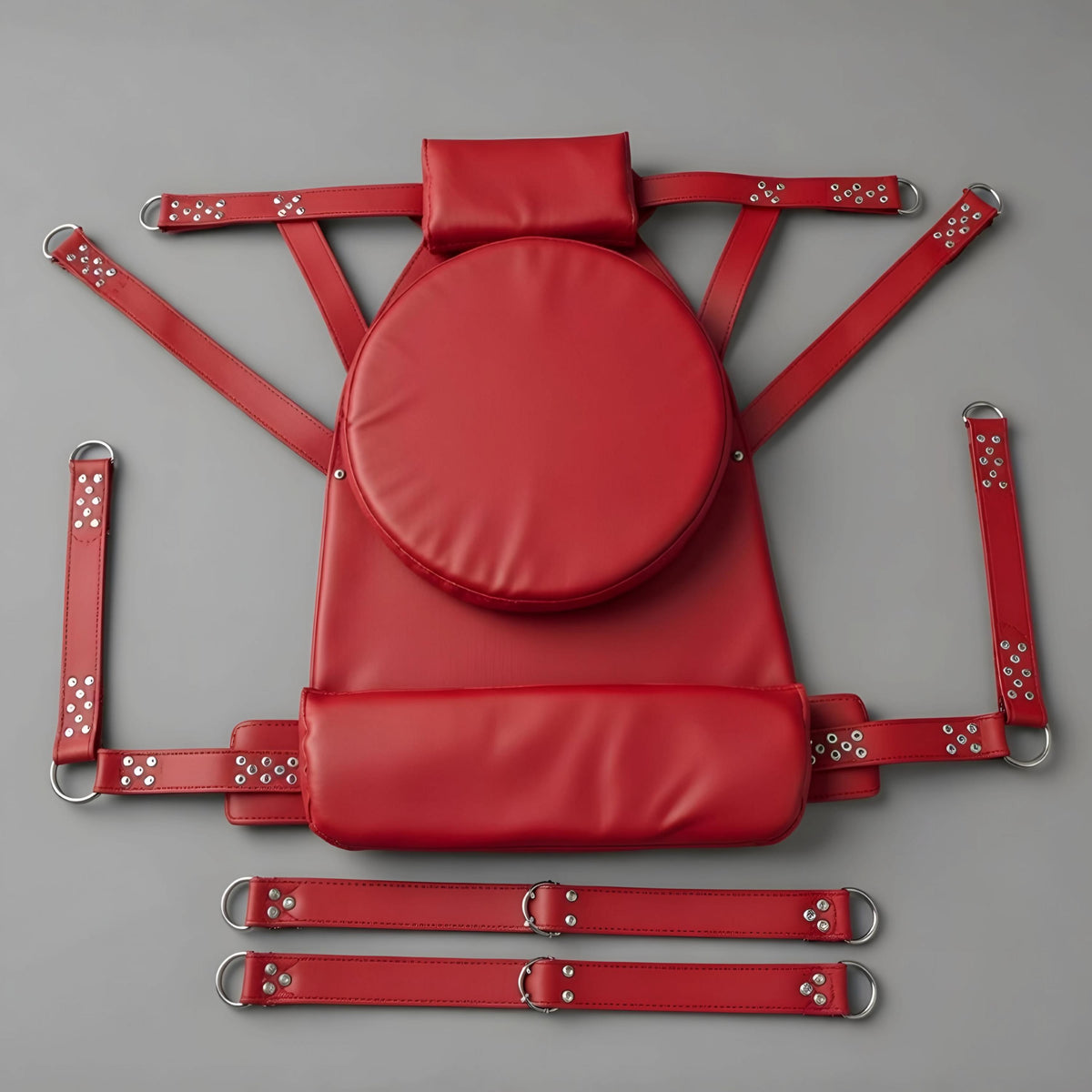 Handcrafted Red Leather Suspension Swing Sling for Couples Play Furniture