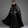 Dark Fantasy Black Leather Hooded Long Cloak Cape Men Gothic Costume