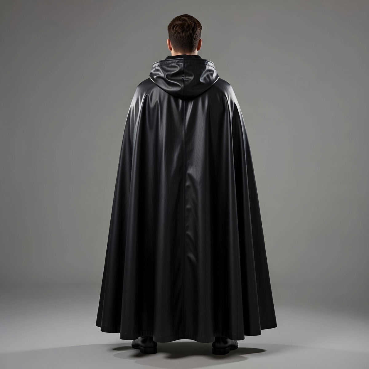 Dark Fantasy Black Leather Hooded Long Cloak Cape Men Gothic Costume