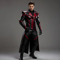 Futuristic Villain Cosplay Costume Black Red Leather Trench Coat Pants Men's Outfit