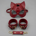 Red Leather Cat Mask Cuffs Set Petplay Kitten Restraints Adjustable