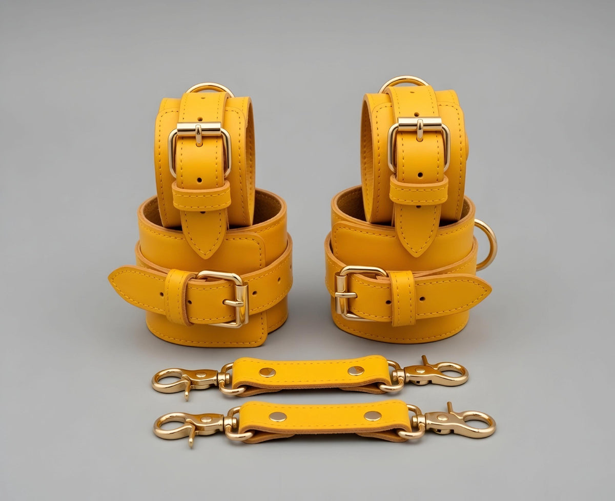 Luxury Red Leather Restraint Set Wrist Ankle Thigh Cuffs Collar Leash