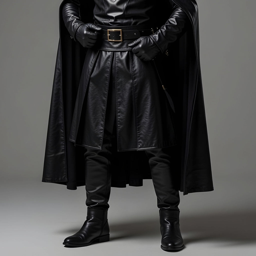 Hooded Leather Cloak with White Cross, Dark Clergy Robe Cosplay Cape