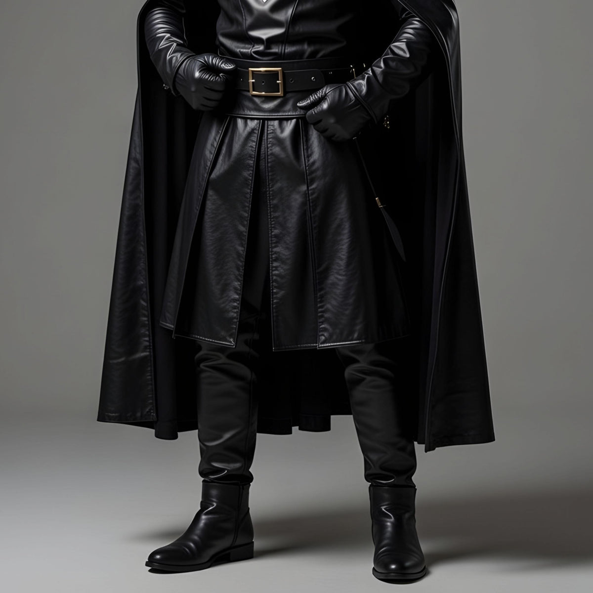 Hooded Leather Cloak with White Cross, Dark Clergy Robe Cosplay Cape