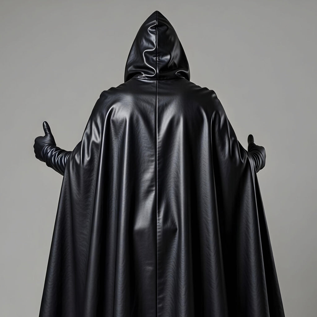 Hooded Leather Cloak with White Cross, Dark Clergy Robe Cosplay Cape