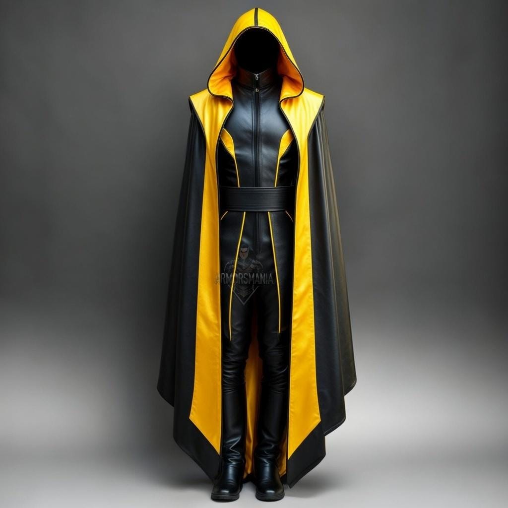 Hooded Leather Cloak Orange Black Cape Cosplay Costume Dark Side Robe
