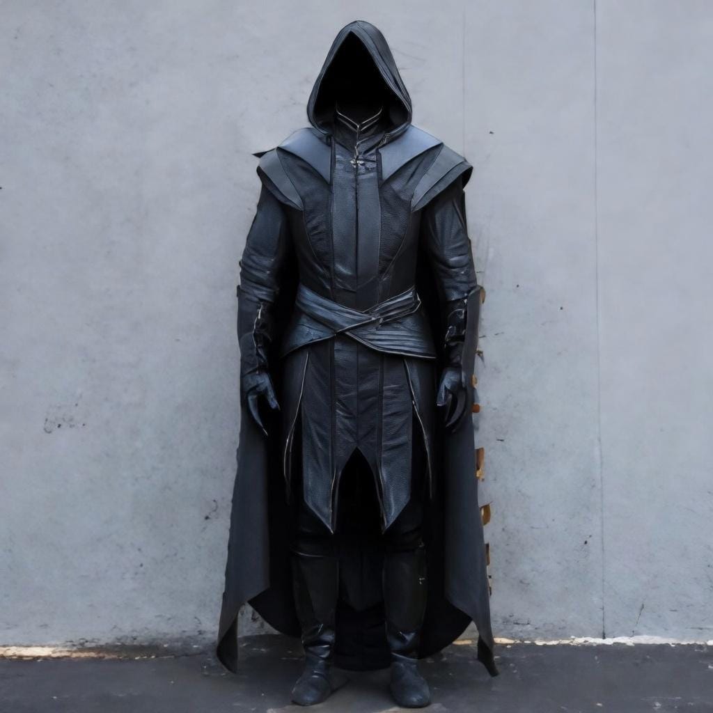 Fantasy Assassin Hooded Leather Cloak Black Orange Cape Cosplay Medieval LARP Costume