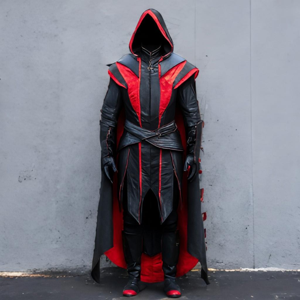 Fantasy Assassin Hooded Leather Cloak Black Orange Cape Cosplay Medieval LARP Costume