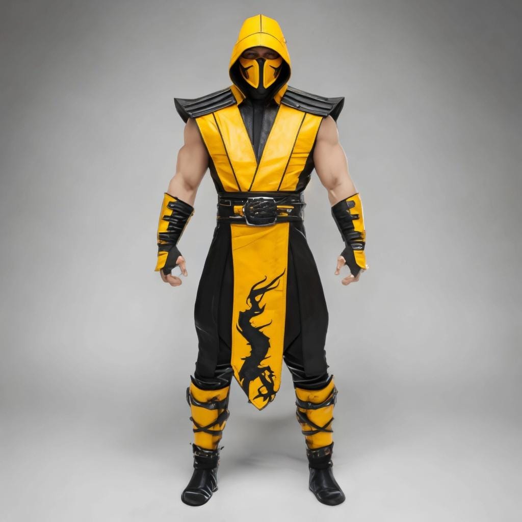 Scorpion Mortal Kombat Cosplay Costume | Men’s Orange Ninja Warrior Outfit | Leather Armor Halloween