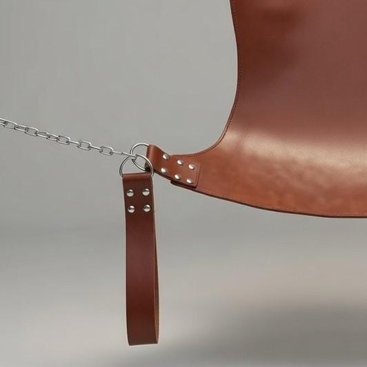Tan Leather Suspension Swing Brown Sling for Couples Play Adult Furniture