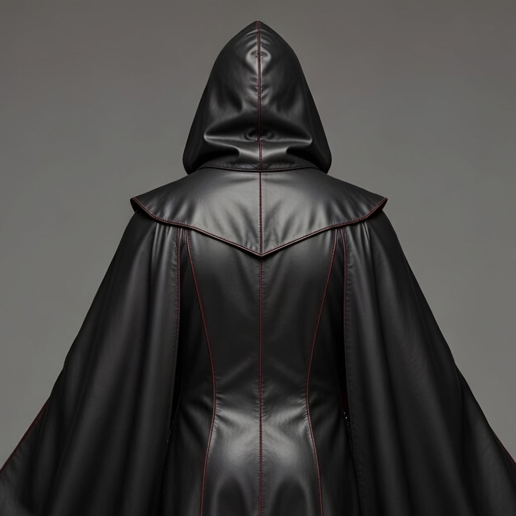 Handcrafted Gothic Vampire Leather Cloak Hooded Long Black Red Mens Cosplay Halloween Costume Cape