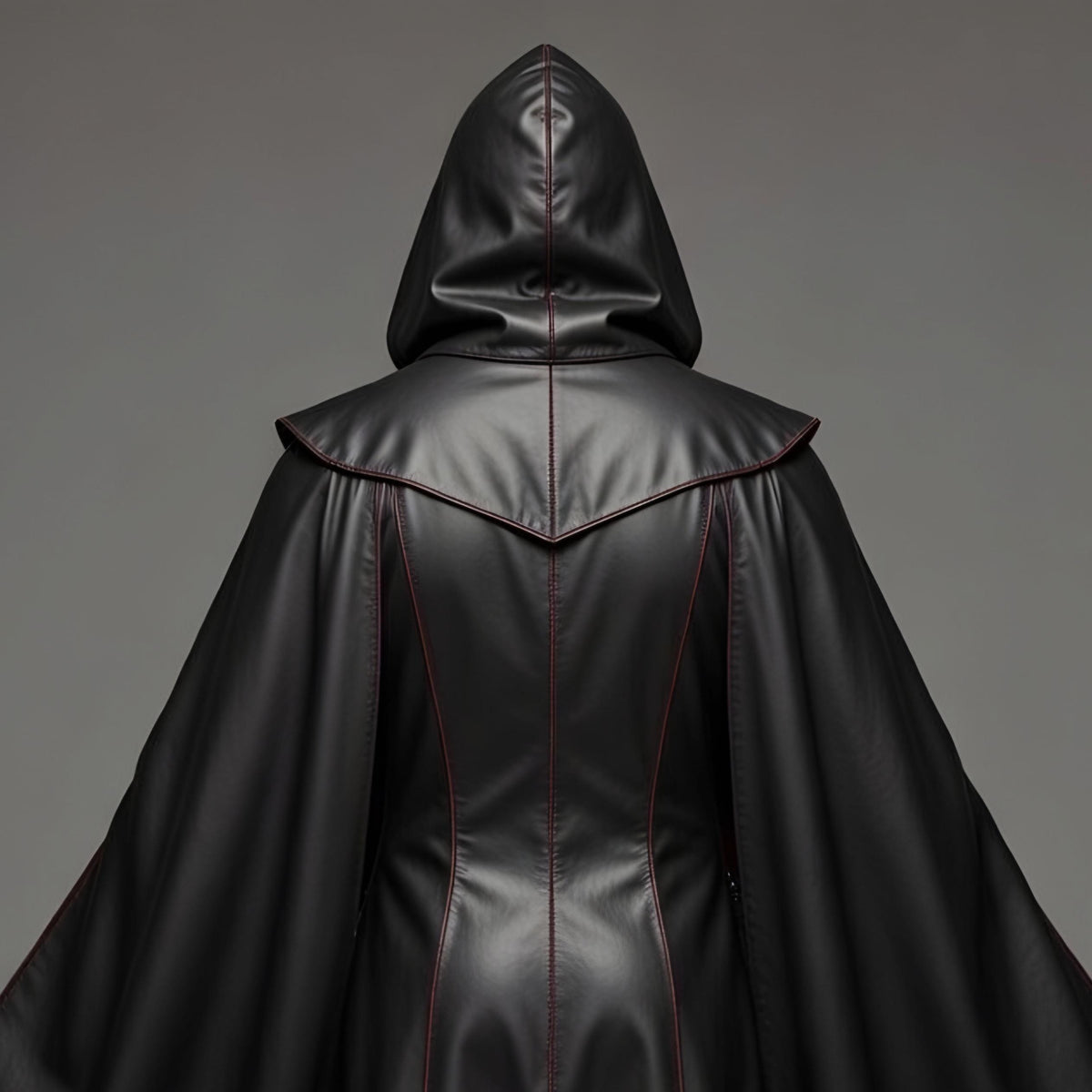 Handcrafted Gothic Vampire Leather Cloak Hooded Long Black Red Mens Cosplay Halloween Costume Cape