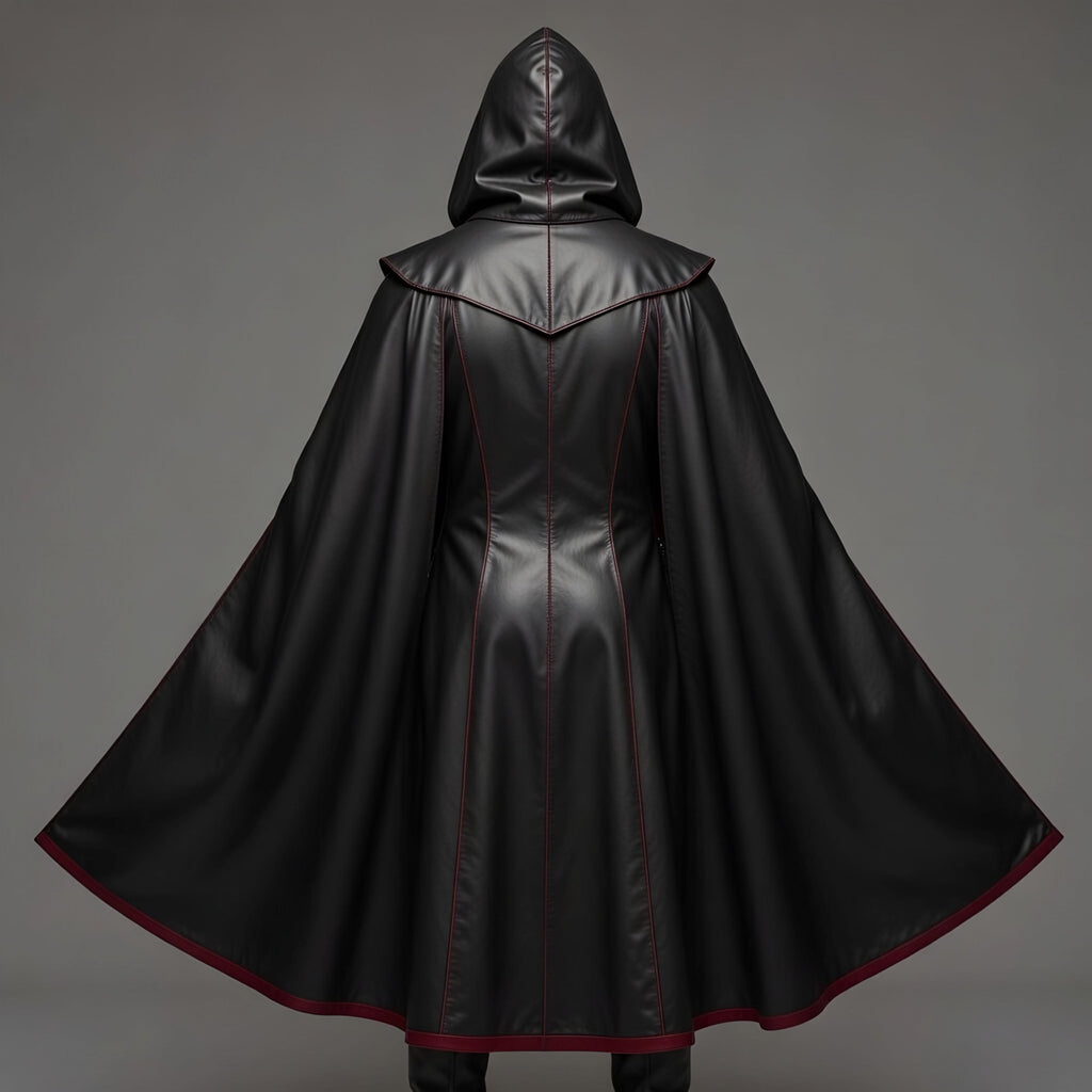 Handcrafted Gothic Vampire Leather Cloak Hooded Long Black Red Mens Cosplay Halloween Costume Cape