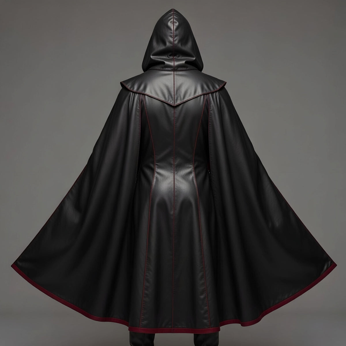 Handcrafted Gothic Vampire Leather Cloak Hooded Long Black Red Mens Cosplay Halloween Costume Cape