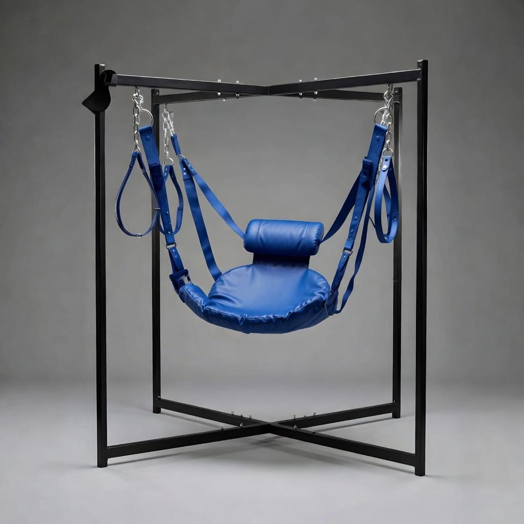 Handmade Leather Suspension Swing with Stand Black Sling for Couples Play Furniture
