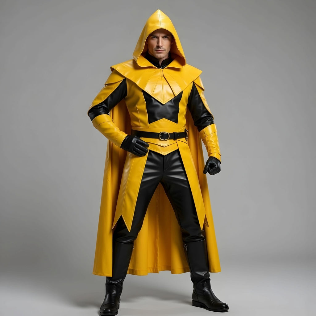Men's Maroon Hooded Leather Cape Cosplay Superhero Costume for Adult Halloween Party Outfit Cloak